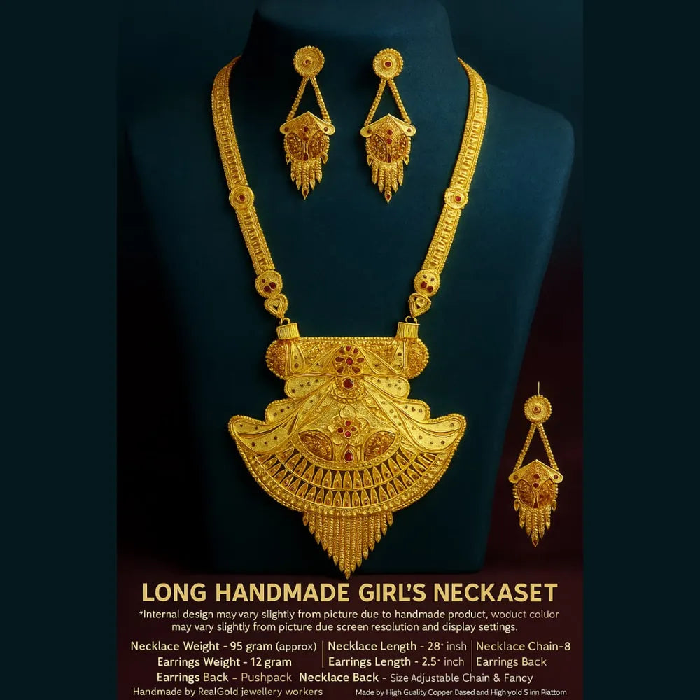 Product image of Handmade Long Onegram Gold Ranihaar Necklace Set – image 7