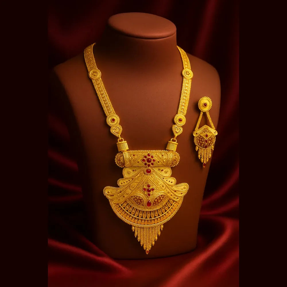 Product image of Handmade Long Onegram Gold Ranihaar Necklace Set – image 6