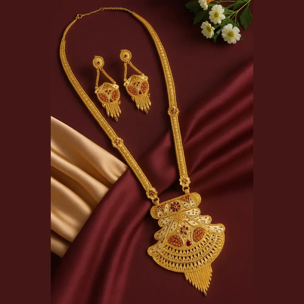Product image of Handmade Long Onegram Gold Ranihaar Necklace Set – image 10