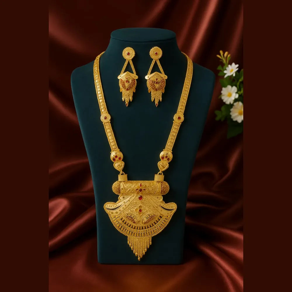 Product image of Handmade Long Onegram Gold Ranihaar Necklace Set – image 9