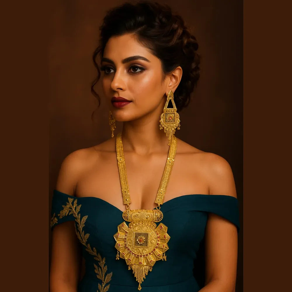 Product image of Antique Long Onegram Gold Ranihaar Necklace Set – image 7