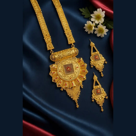 Product image of Antique Long OneGram Gold Ranihaar Necklace Set | Handmade RealGold Finish with Earrings – image 1