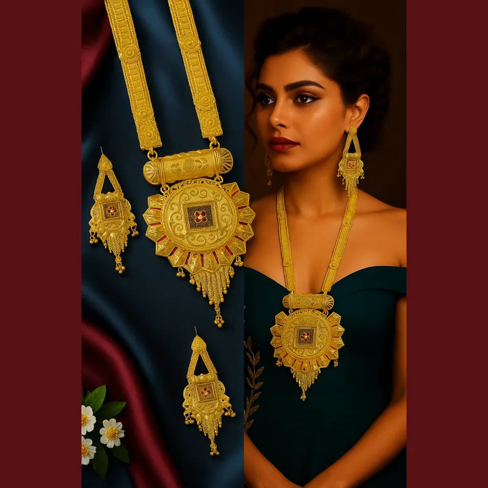 Product image of Antique Long Onegram Gold Ranihaar Necklace Set – image 9