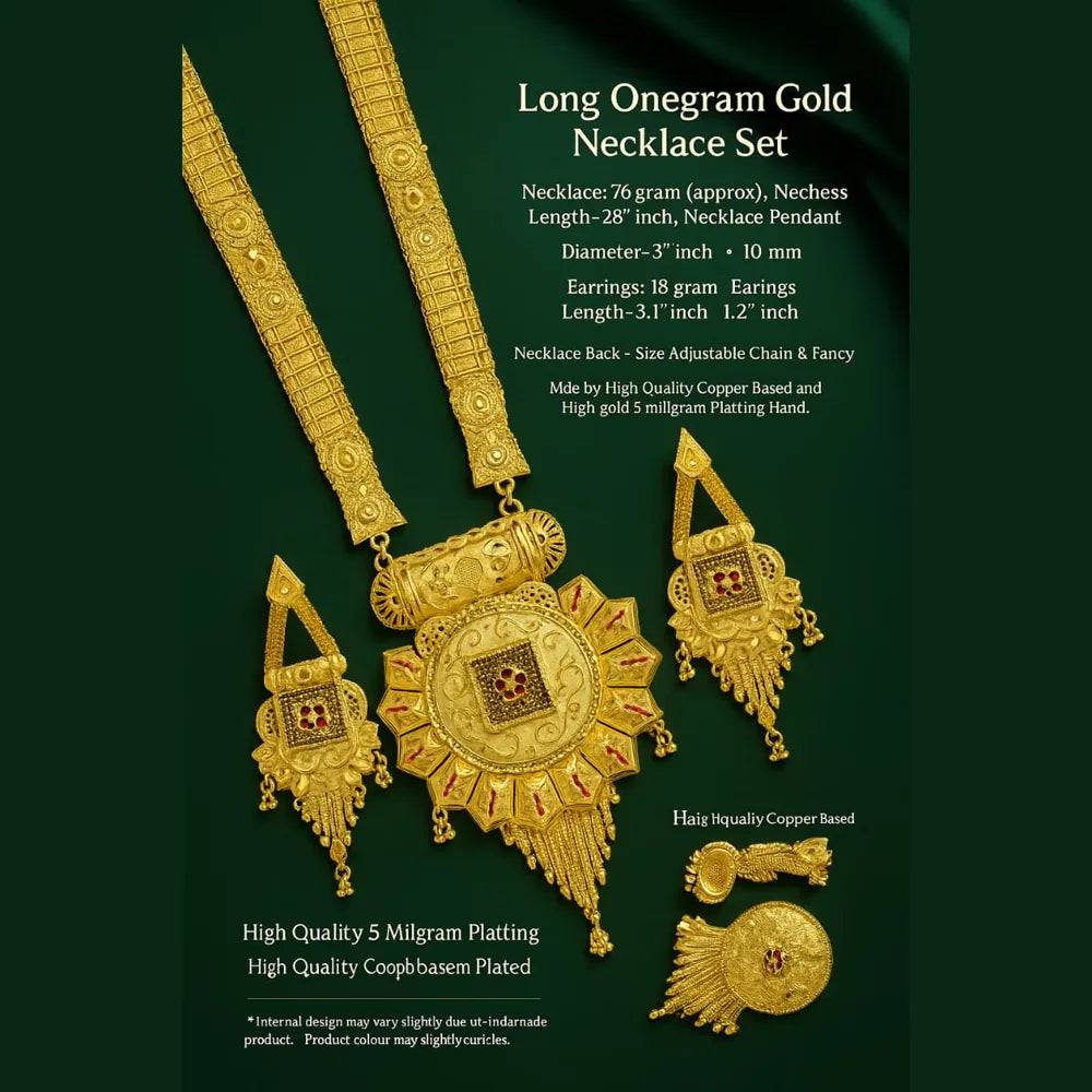 Product image of Antique Long Onegram Gold Ranihaar Necklace Set – image 8