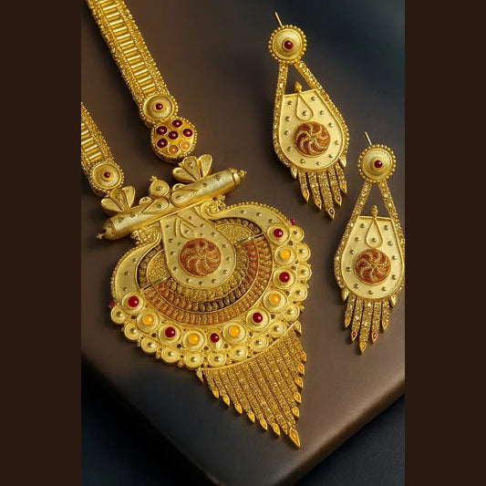 Product image of Two Milligram Gold Plated Long Ranihaar Necklace Set | Handmade RealGold Look Bridal Jewellery – image 1