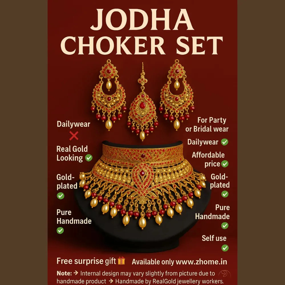 Product image of Royal Red Crystal Choker Necklace Set With Earrings Handmade Gold Plated Bridal Jewellery Copy – image 5