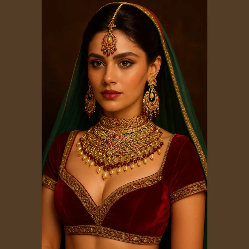 Product image of Royal Red Crystal Choker Necklace Set With Earrings Handmade Gold Plated Bridal Jewellery Copy – image 8