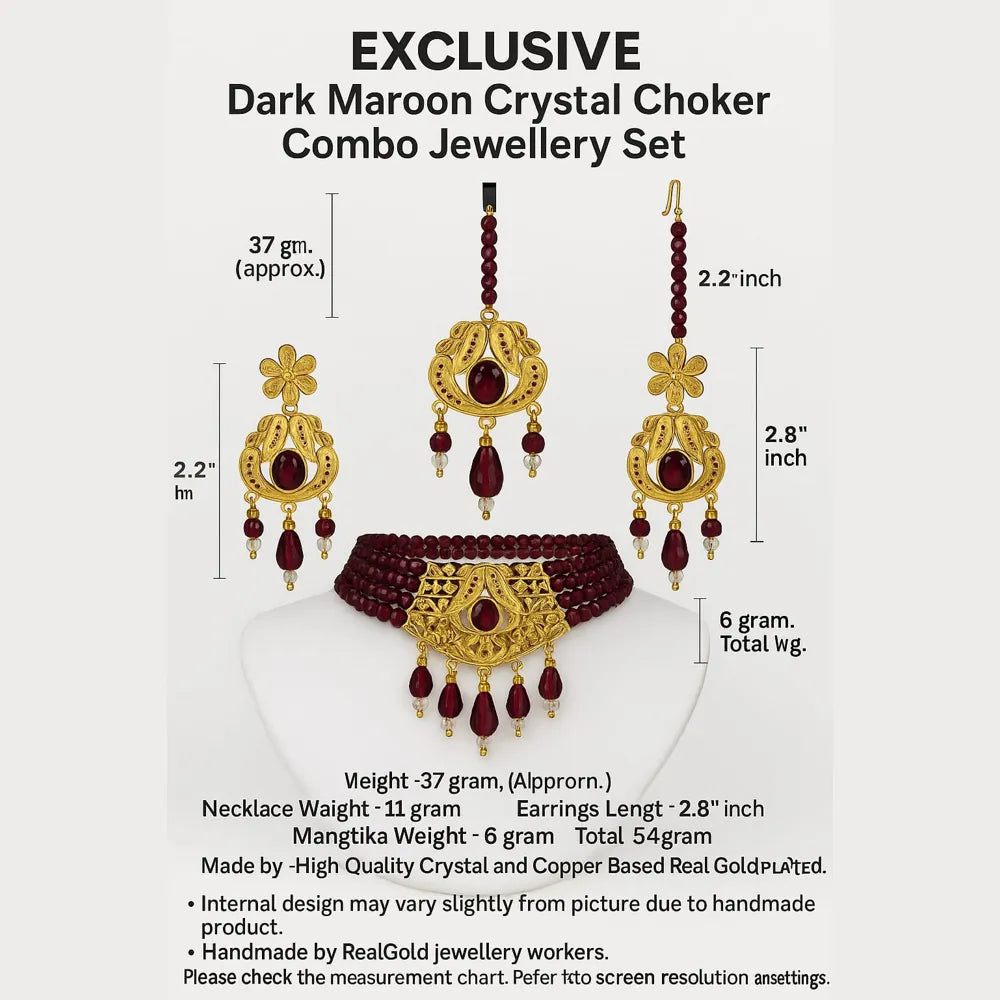 Exclusive Golden Choker Set with earrings and maangtika by Zhome – handcrafted one-gram gold finish.