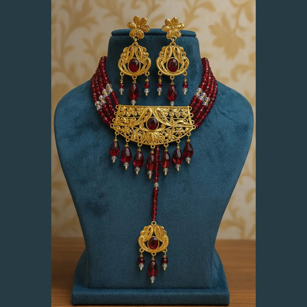 Premium copper-based RealGold look necklace set by Zhome for festive and party wear
