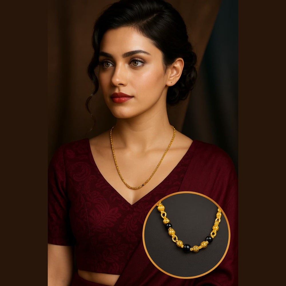 ZHOME Model with Maroon Saree Wearing Short OneGram Gold Mangalsutra – Luxury real gold look
