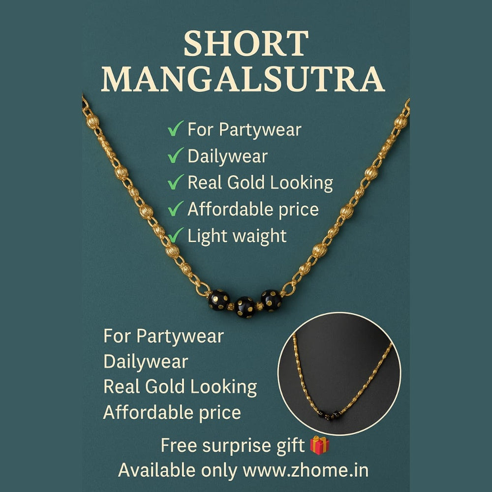 ZHOME Short Mangalsutra Flat Lay on Brown Satin – RealGold handcrafted fine detailing