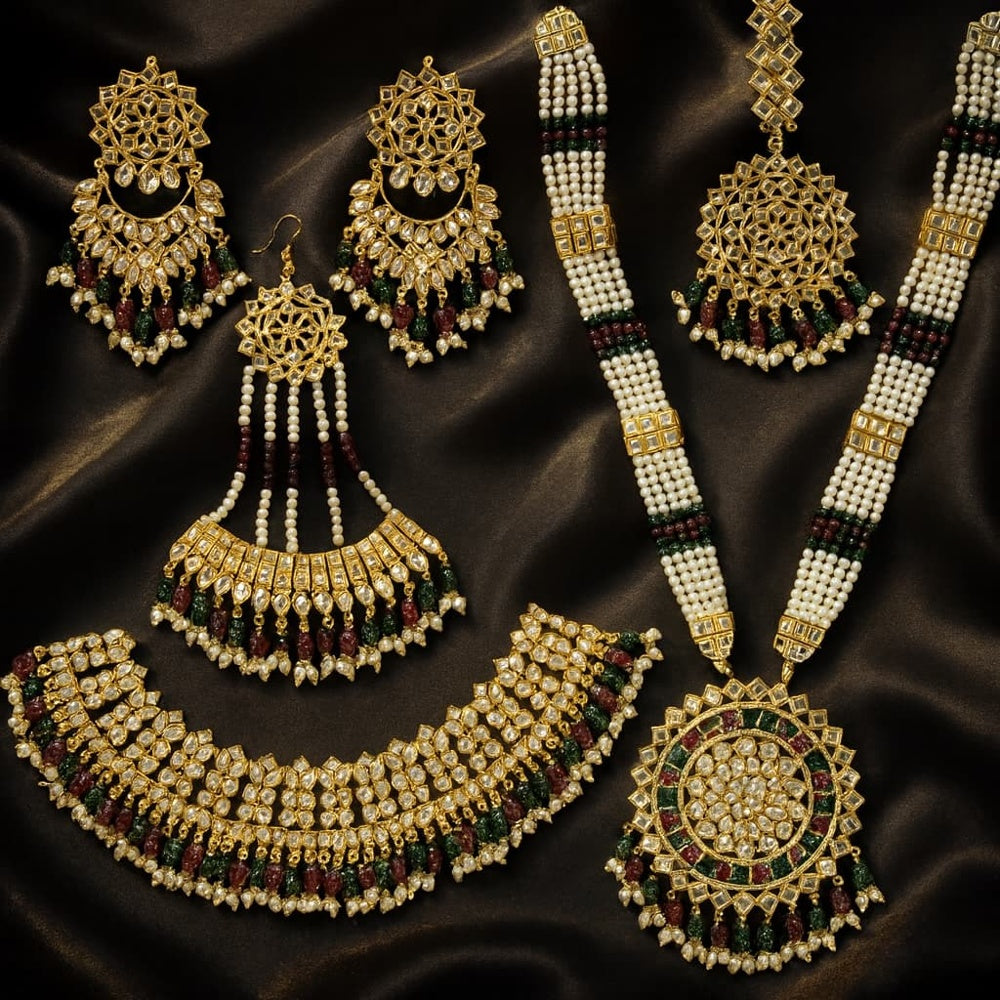 ZHOME Complete Bridal Jewellery Flat Lay – Royal Handmade OneGram Gold Lucknowi Set