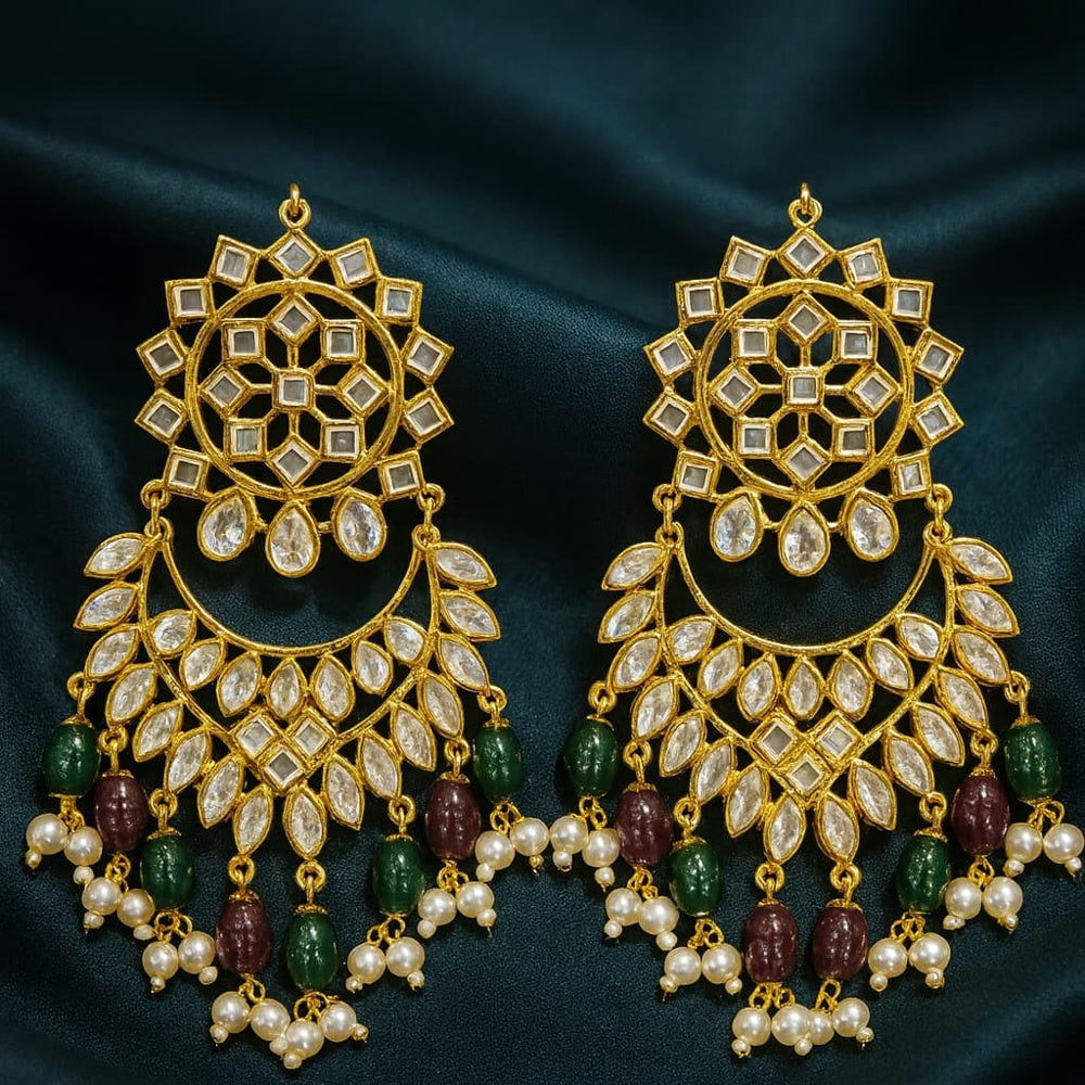 ZHOME Heavy Jadau Earrings – Gold-Plated Handmade Kundan & Pearl Work