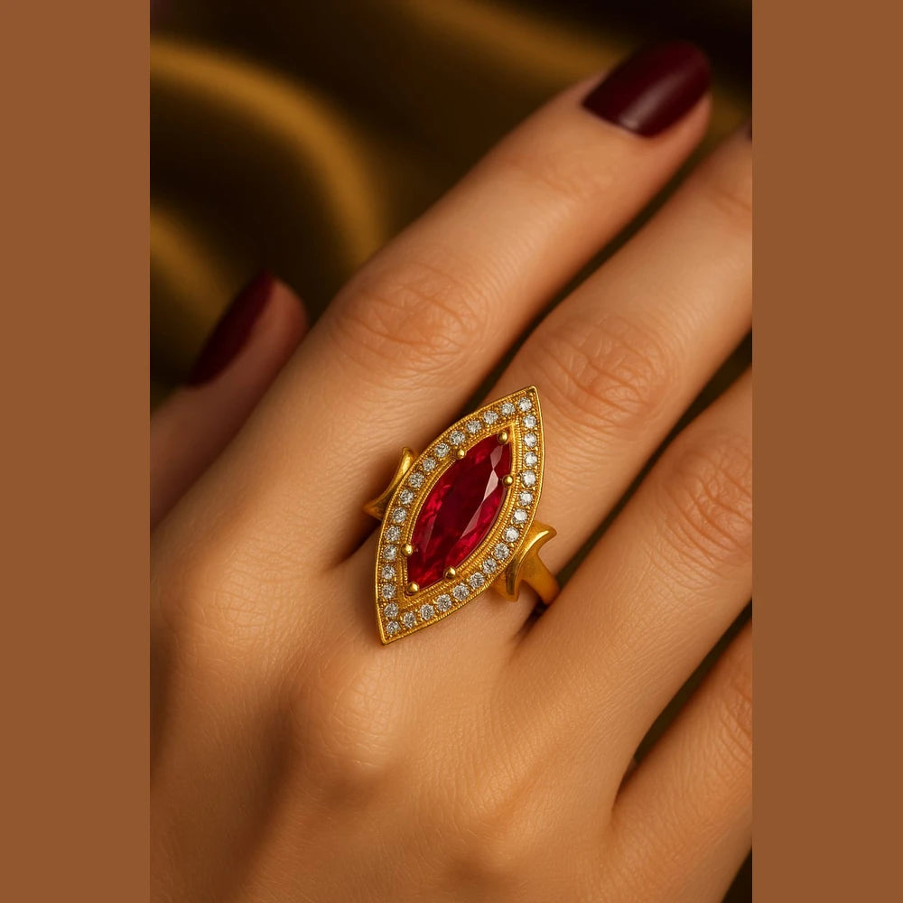 💍 Real Rani Ruby AD Finger Ring – Onegram Gold Handmade Adjustable Ring