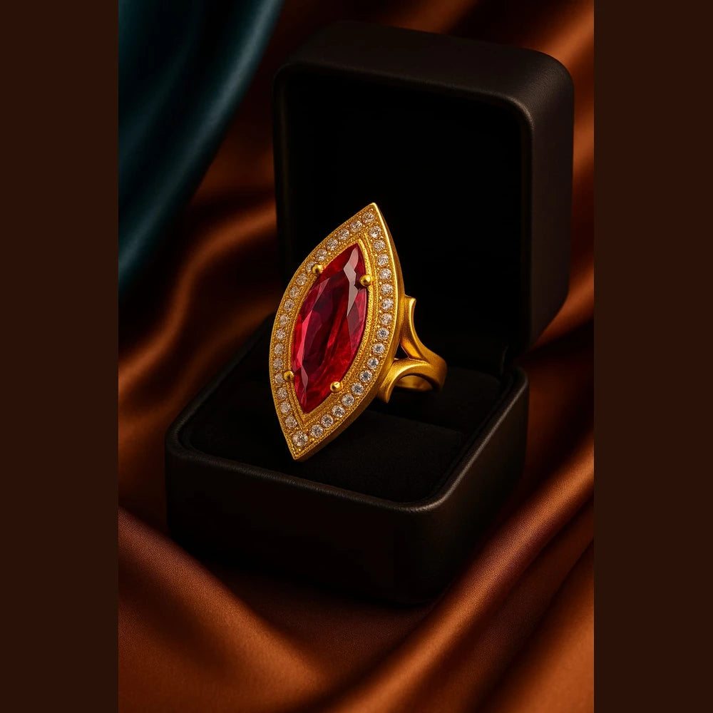 💍 Real Rani Ruby AD Finger Ring – Onegram Gold Handmade Adjustable Ring