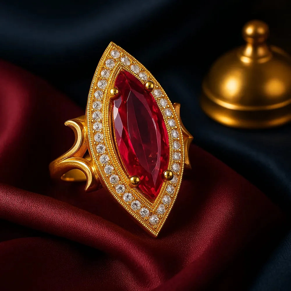 💍 Real Rani Ruby AD Finger Ring – Onegram Gold Handmade Adjustable Ring