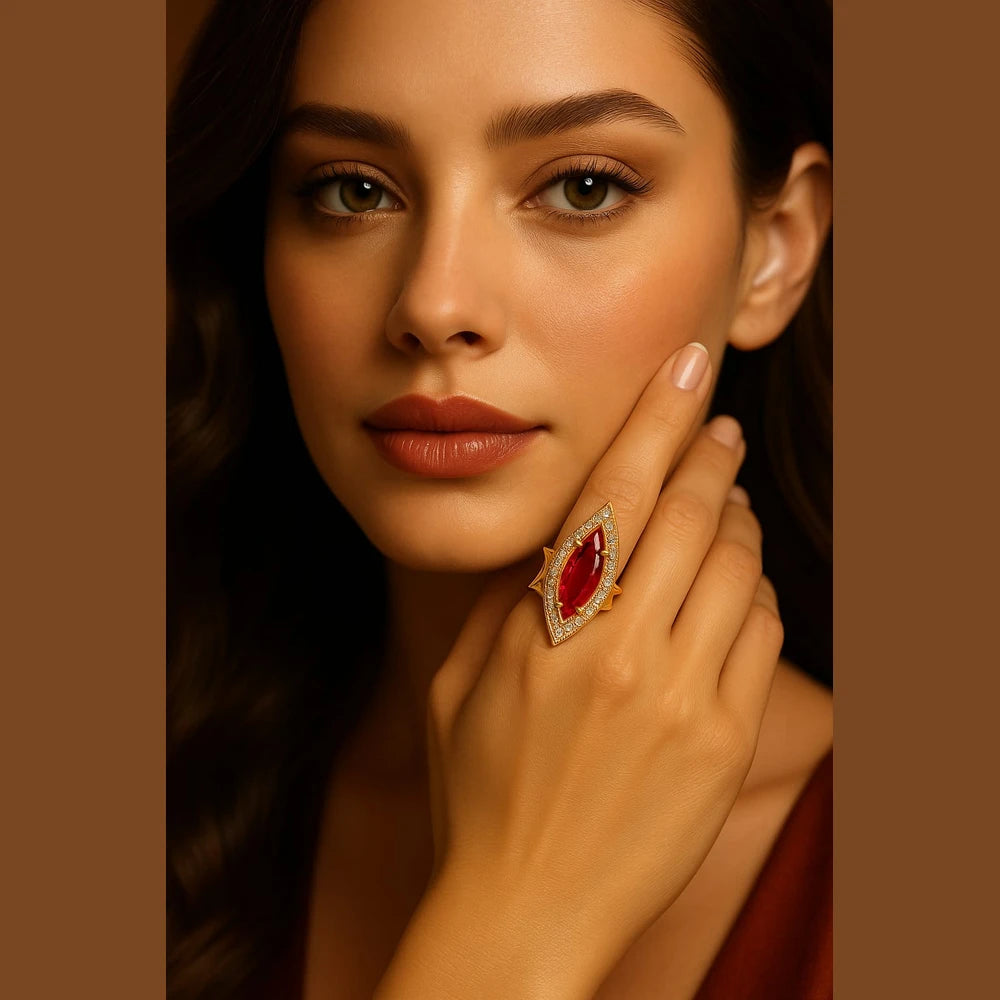 💍 Real Rani Ruby AD Finger Ring – Onegram Gold Handmade Adjustable Ring