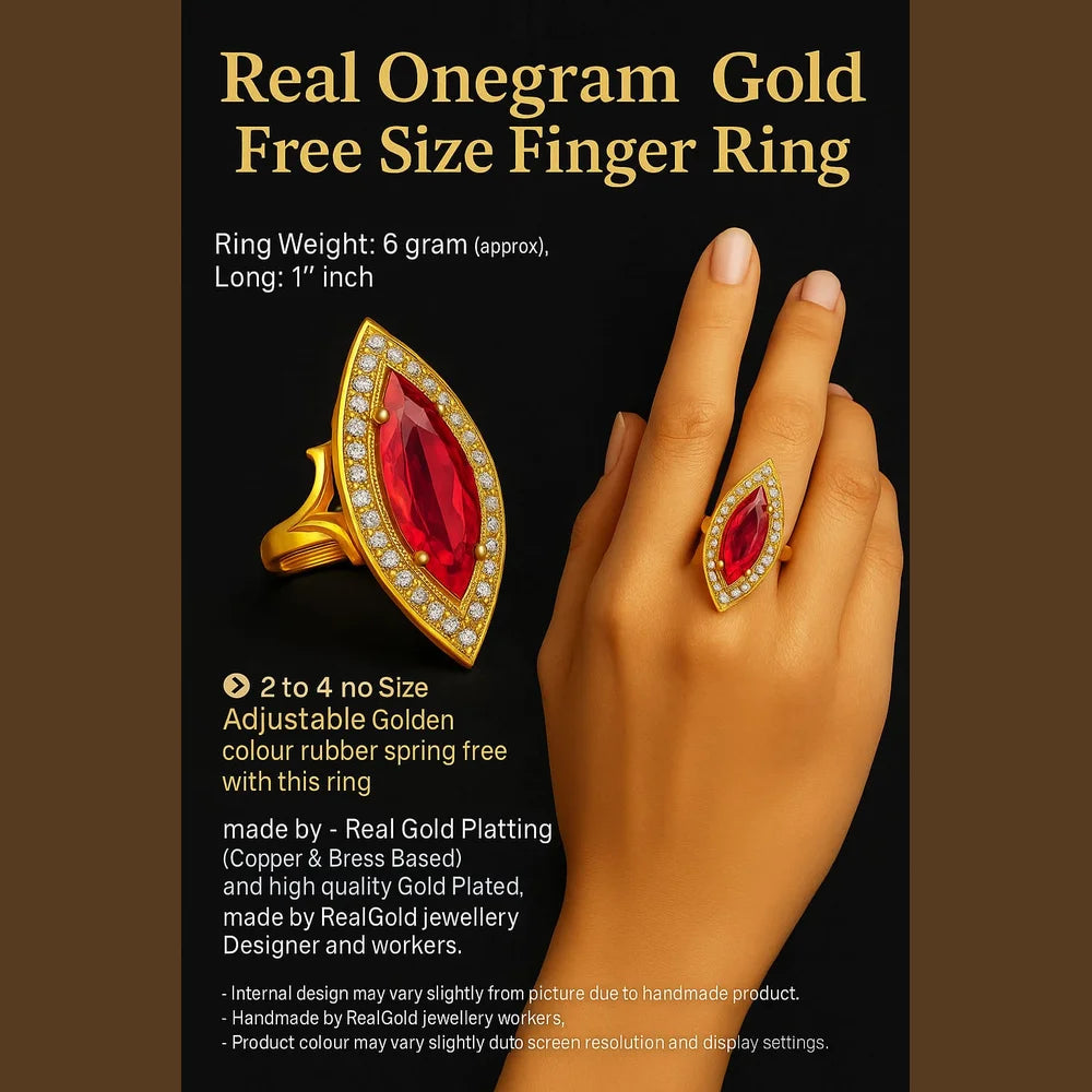 💍 Real Rani Ruby AD Finger Ring – Onegram Gold Handmade Adjustable Ring