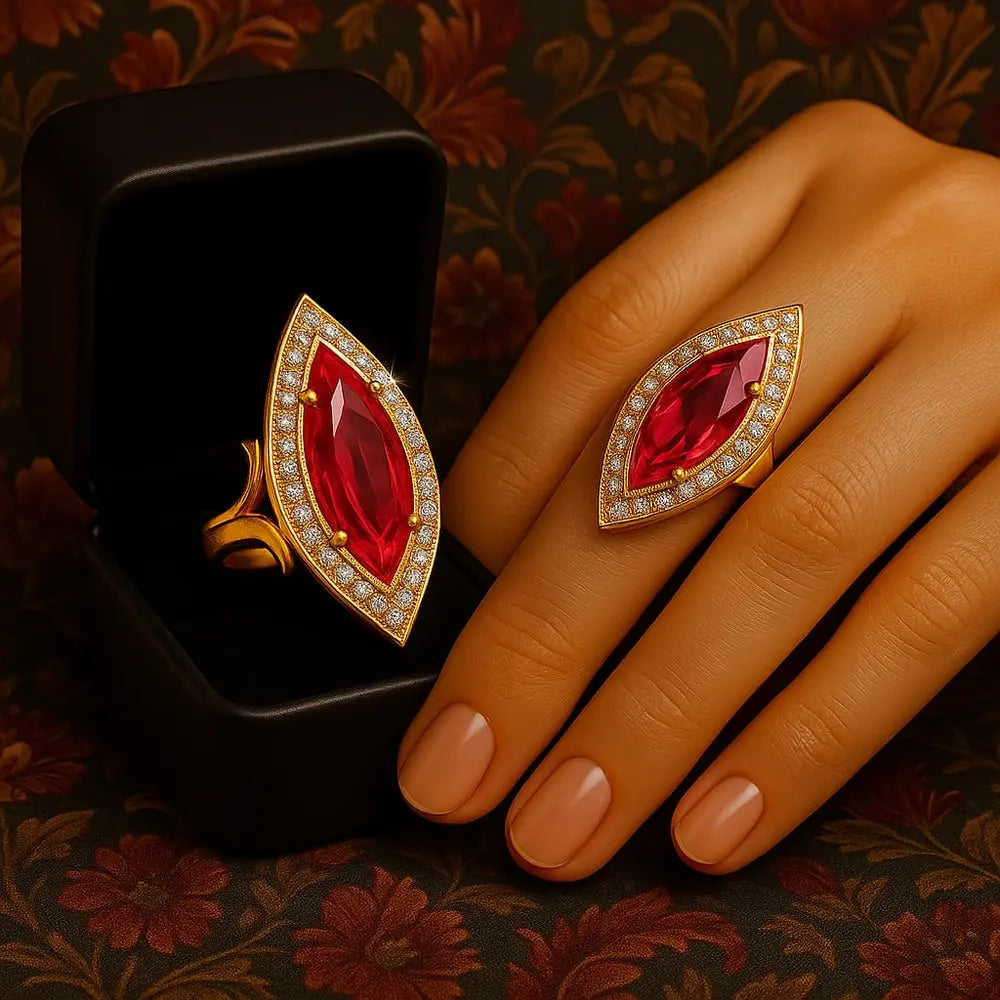 💍 Real Rani Ruby AD Finger Ring – Onegram Gold Handmade Adjustable Ring