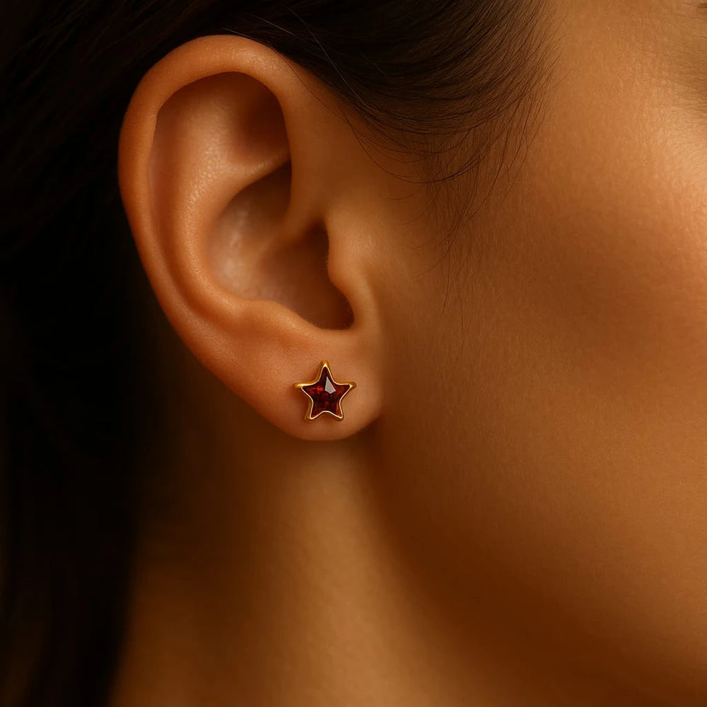 Red Star Shape Gold Plated Stud Earrings for Women – Zhome