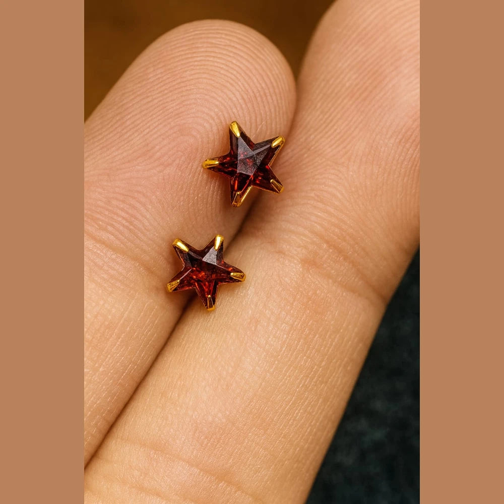 Model Wearing Red Star Stud Earrings – Zhome Jewellery