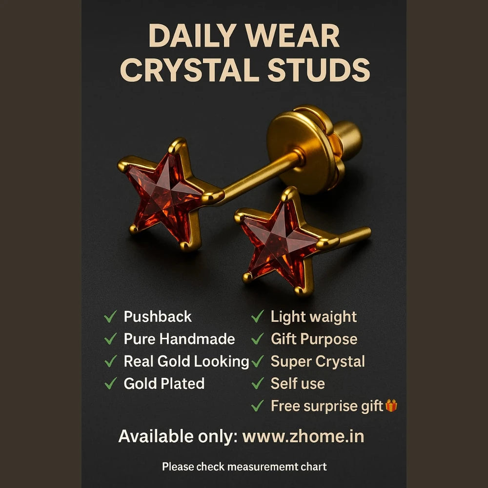 Handmade Gold Plated Red Star Studs in Hand – Zhome
