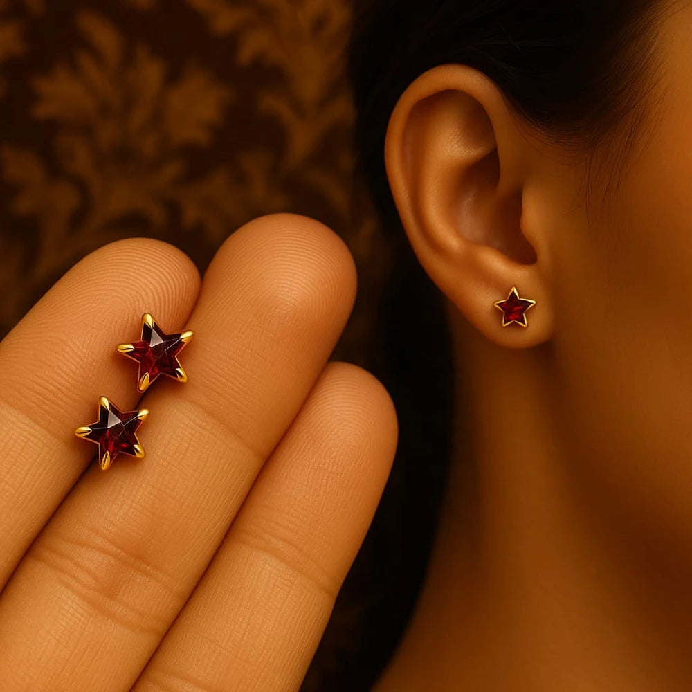 Zhome Glossy Red Star Shape Crystal Studs for Girls Close-up