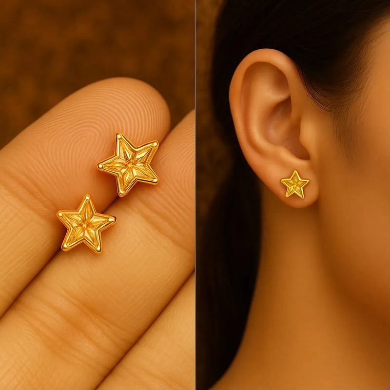 Women’s Yellow Star Crystal Stud Earrings – Real Gold Plated Daily Wear