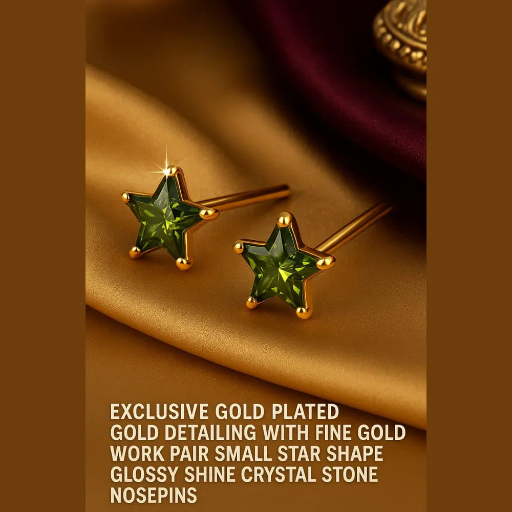 Women’s green star crystal stud earrings with real gold plating, handcrafted on a copper and brass base. These pushback earrings feature a glossy green gemstone in a star shape, offering a modern yet elegant look. Perfect for daily wear, parties, or gifting – from ZHome, Real, Good-Looking Jewellery.