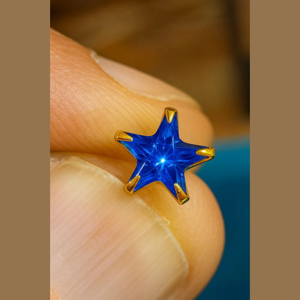 Zhome Onegram Gold Blue Star Unisex Studs – RealGold Finish, Copper Base, Handmade Glossy Shine Jewelry
