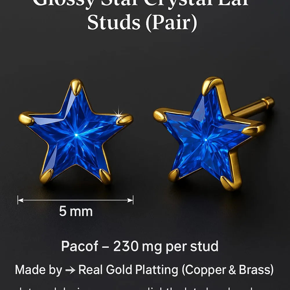 Zhome Onegram Gold Blue Star Ladies Studs – Handmade RealGold Look with Blue Crystal Stone, Copper Base