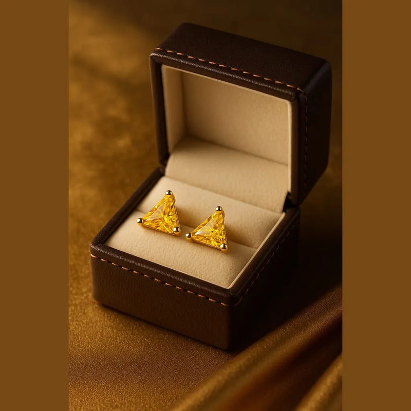 Women’s Yellow Crystal Triangle Studs – Real Gold Plated Elegant Daily Wear Earrings
