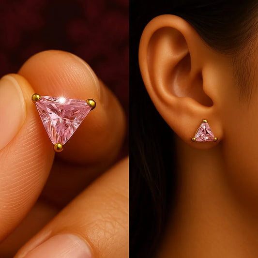 Unisex pink Triangle Ear Studs – Gold Plated Stylish Daily Women