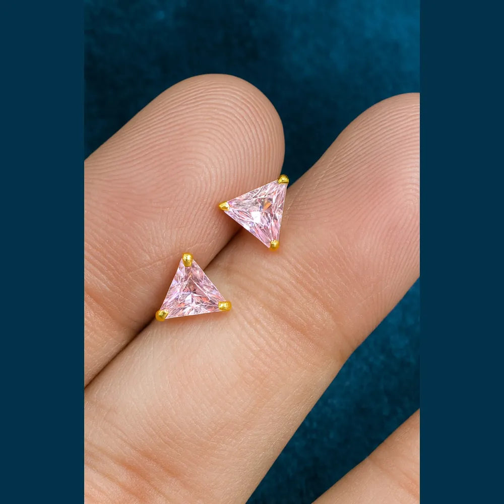 Unisex pink Triangle Ear Studs – Gold Plated Stylish Daily Women