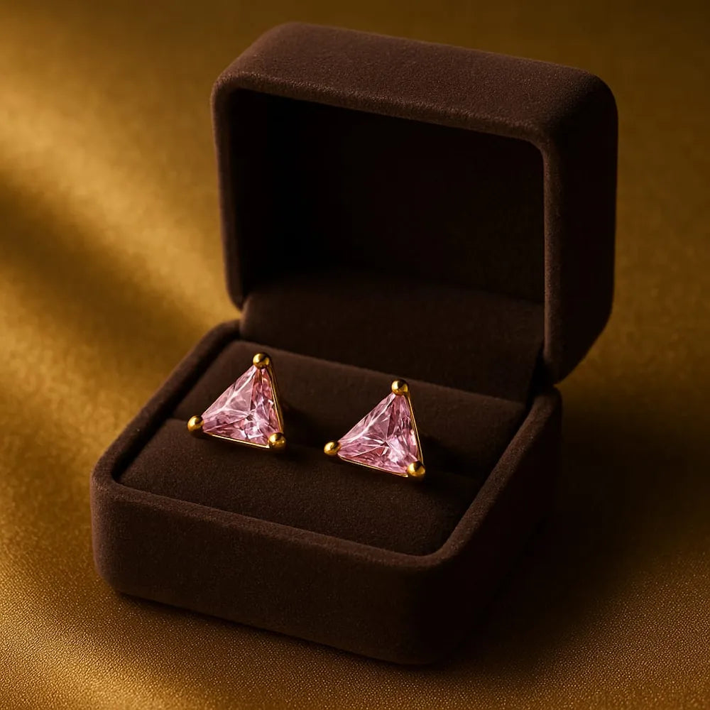 Unisex pink Triangle Ear Studs – Gold Plated Stylish Daily Women