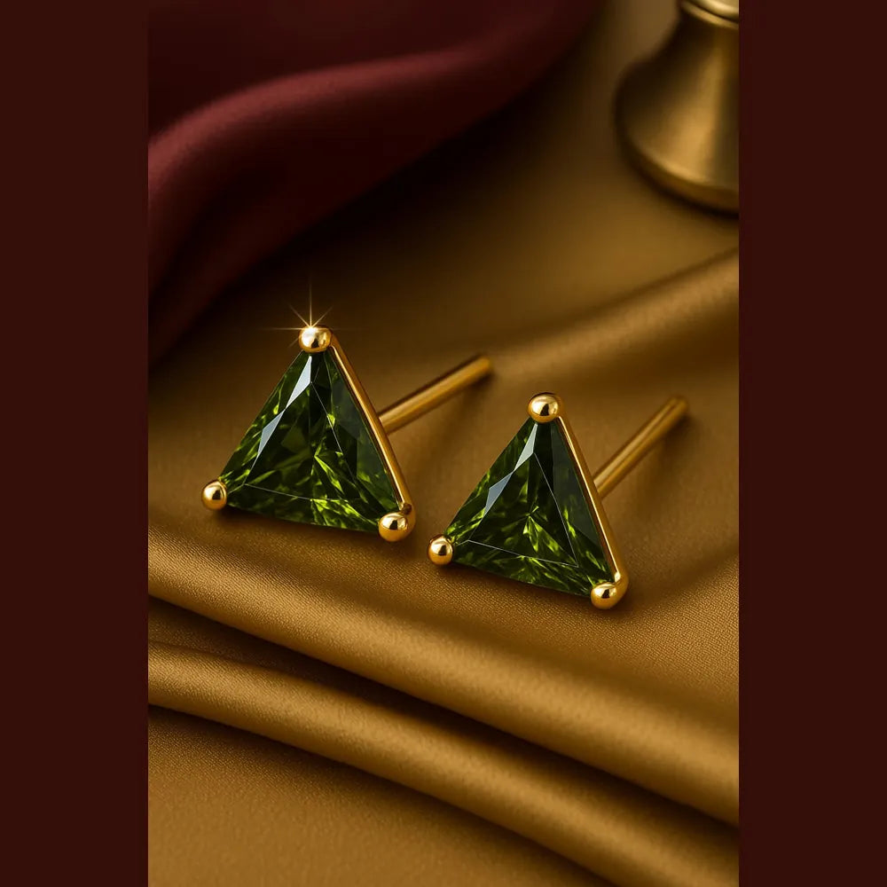 Unisex Green Triangle Ear Studs – Gold Plated Stylish Daily Women