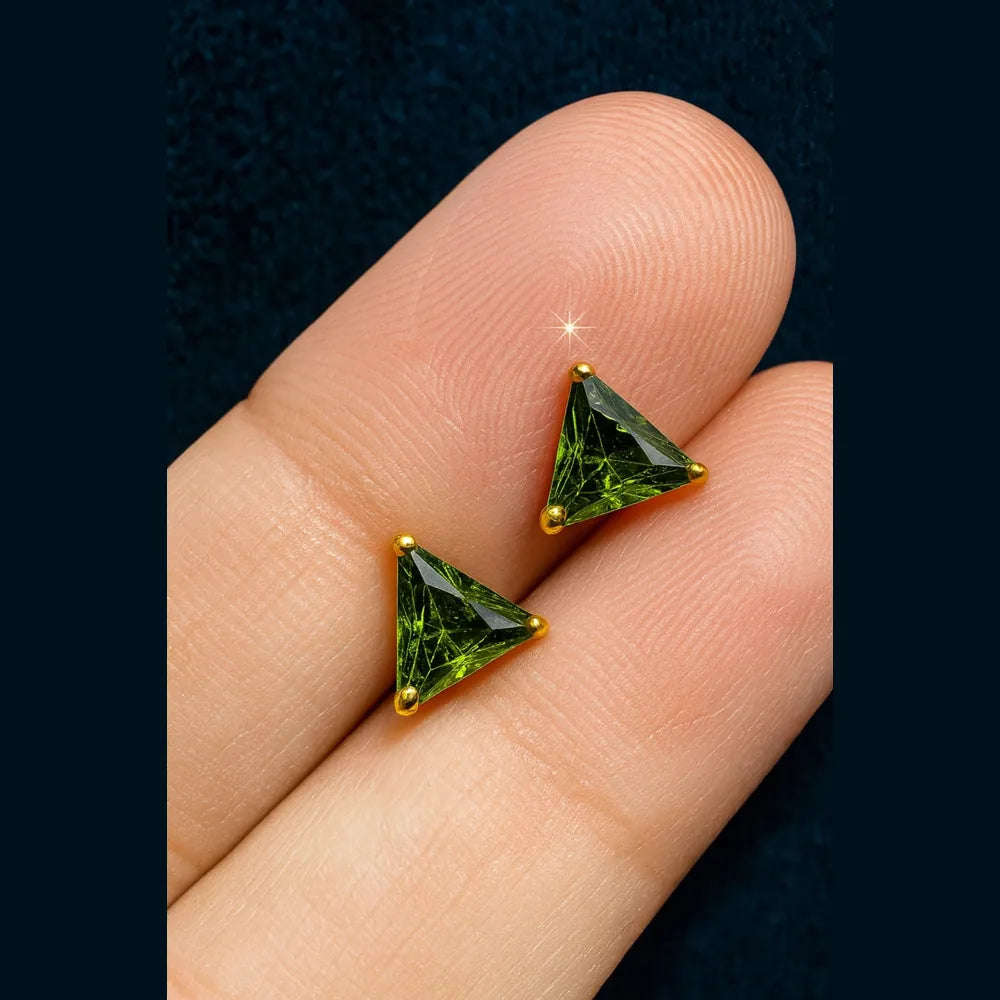 Unisex Green Triangle Ear Studs – Gold Plated Stylish Daily Women