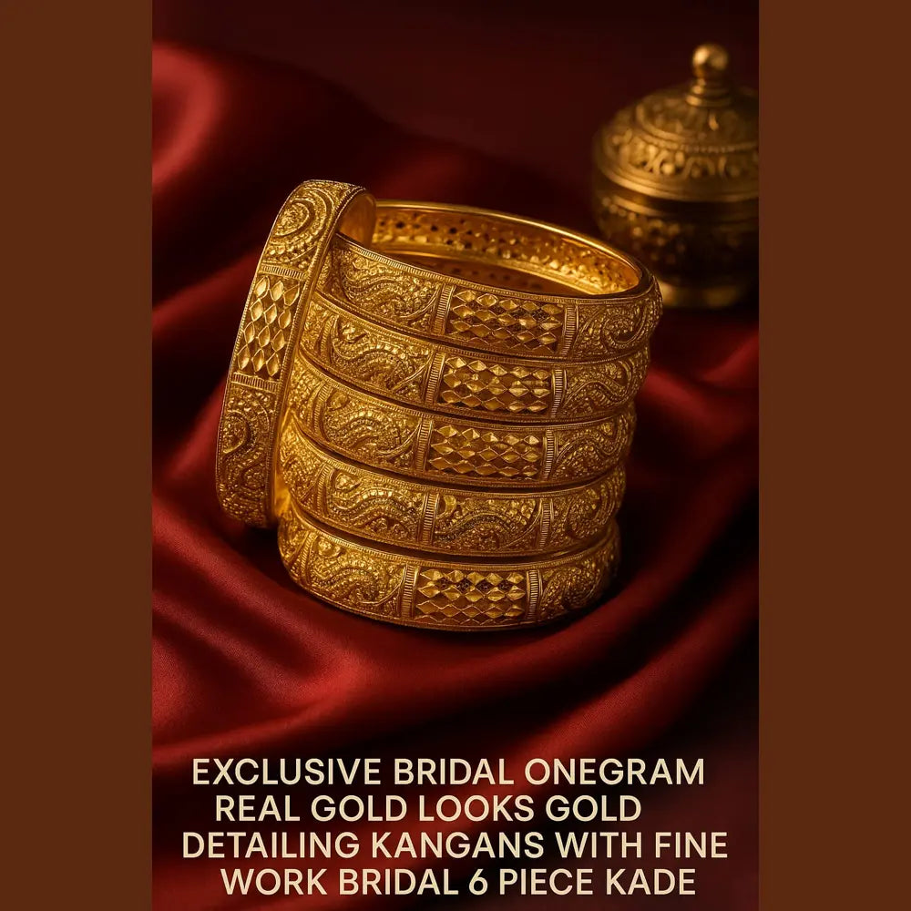 Royal Bridal Gold-Plated Kangan Set – Heavy Carved 6 Piece Bangles