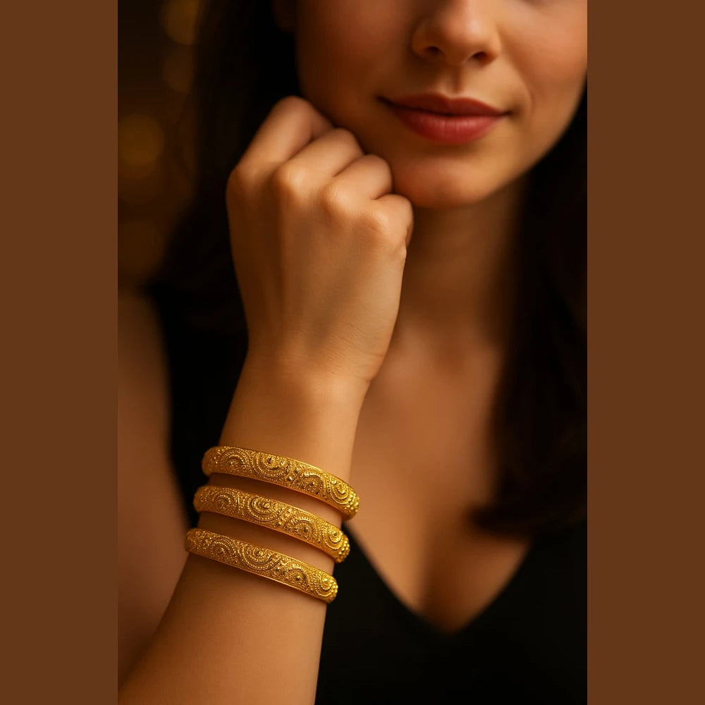 Royal Bridal Gold-Plated Kangan Set – Heavy Carved 6 Piece Bangles