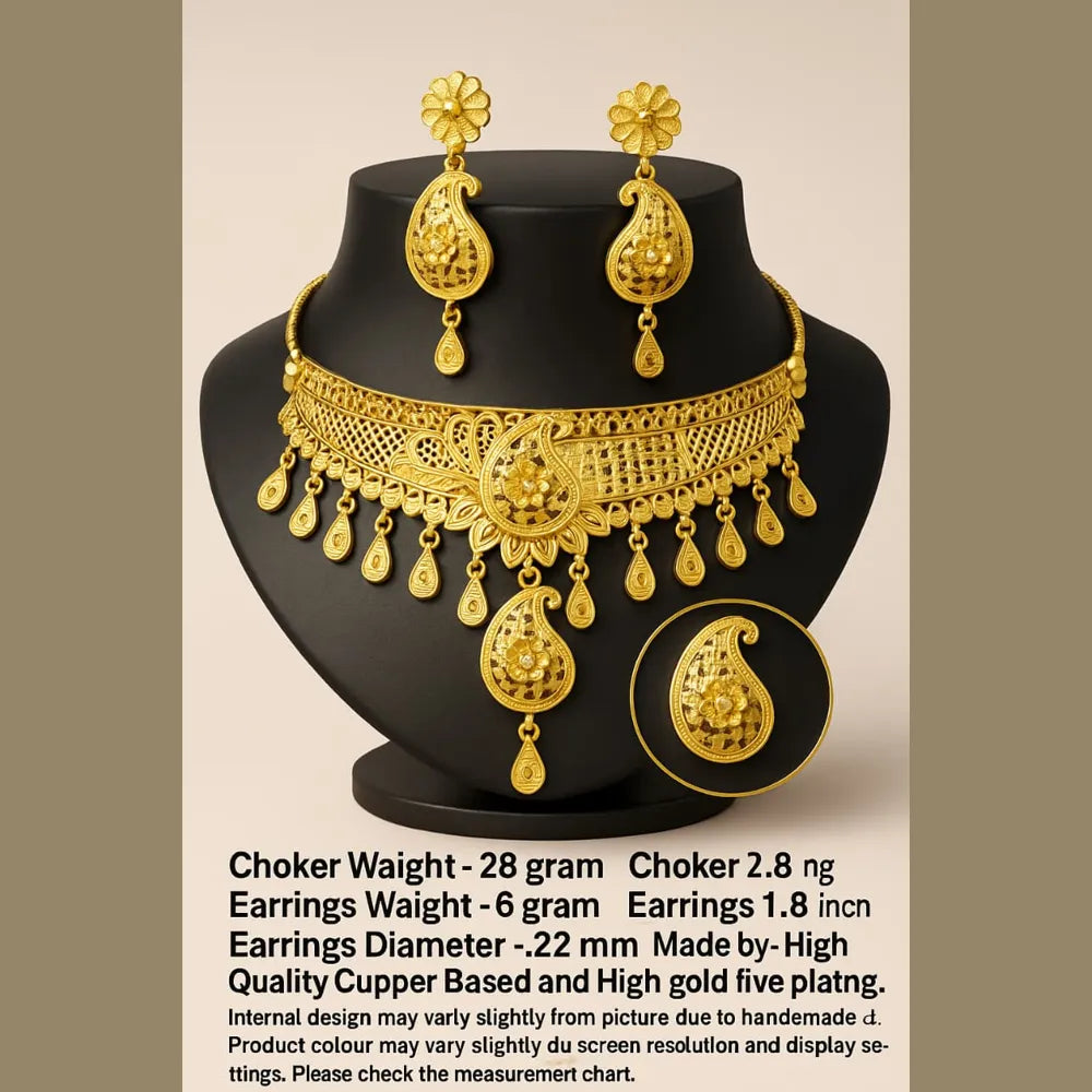 Royal Bridal Gold-Plated Choker Set – Handmade Paisley Design with Earrings