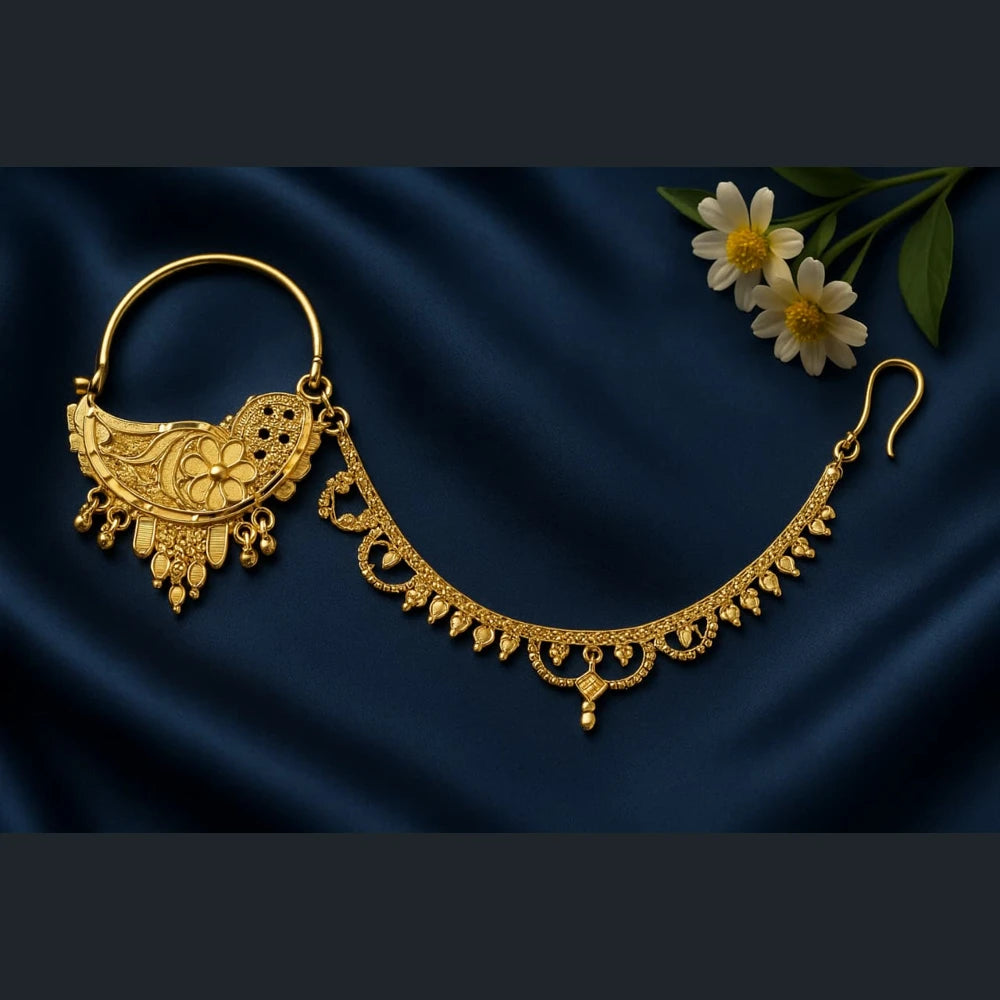Bridal Onegram Gold-Plated Nath – Floral Design with Support Chain