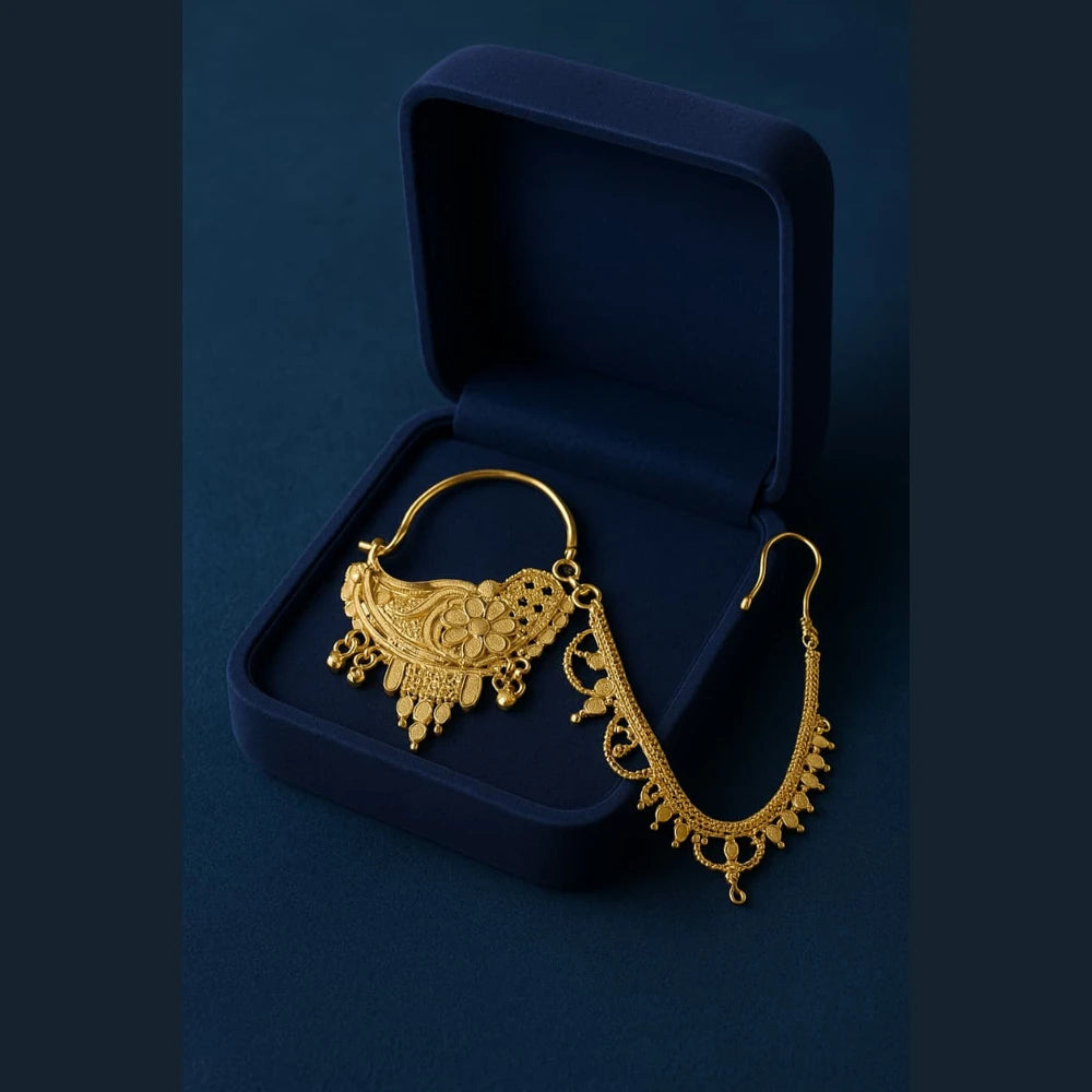 Bridal Onegram Gold-Plated Nath – Floral Design with Support Chain