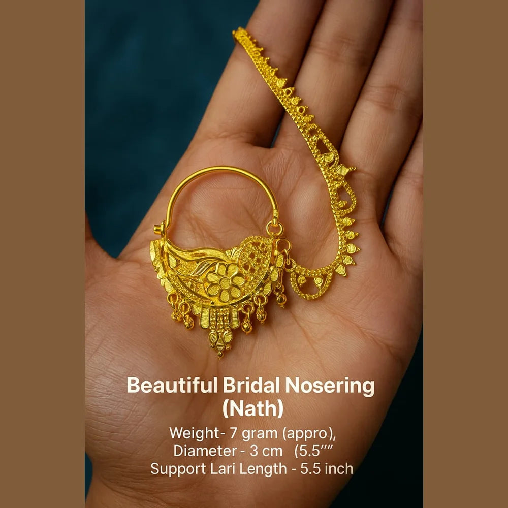 Bridal Onegram Gold-Plated Nath – Floral Design with Support Chain