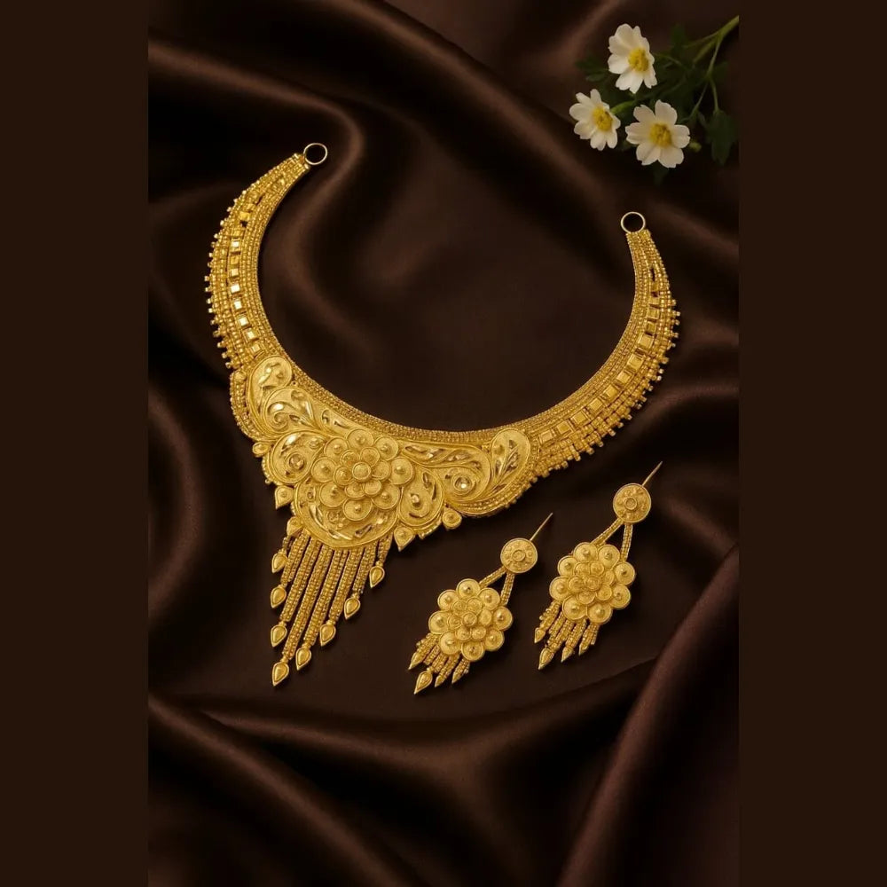 ZHome Exclusive Heavy Gold-Finish Necklace Set – Premium Matte Glossy Bridal Jewellery