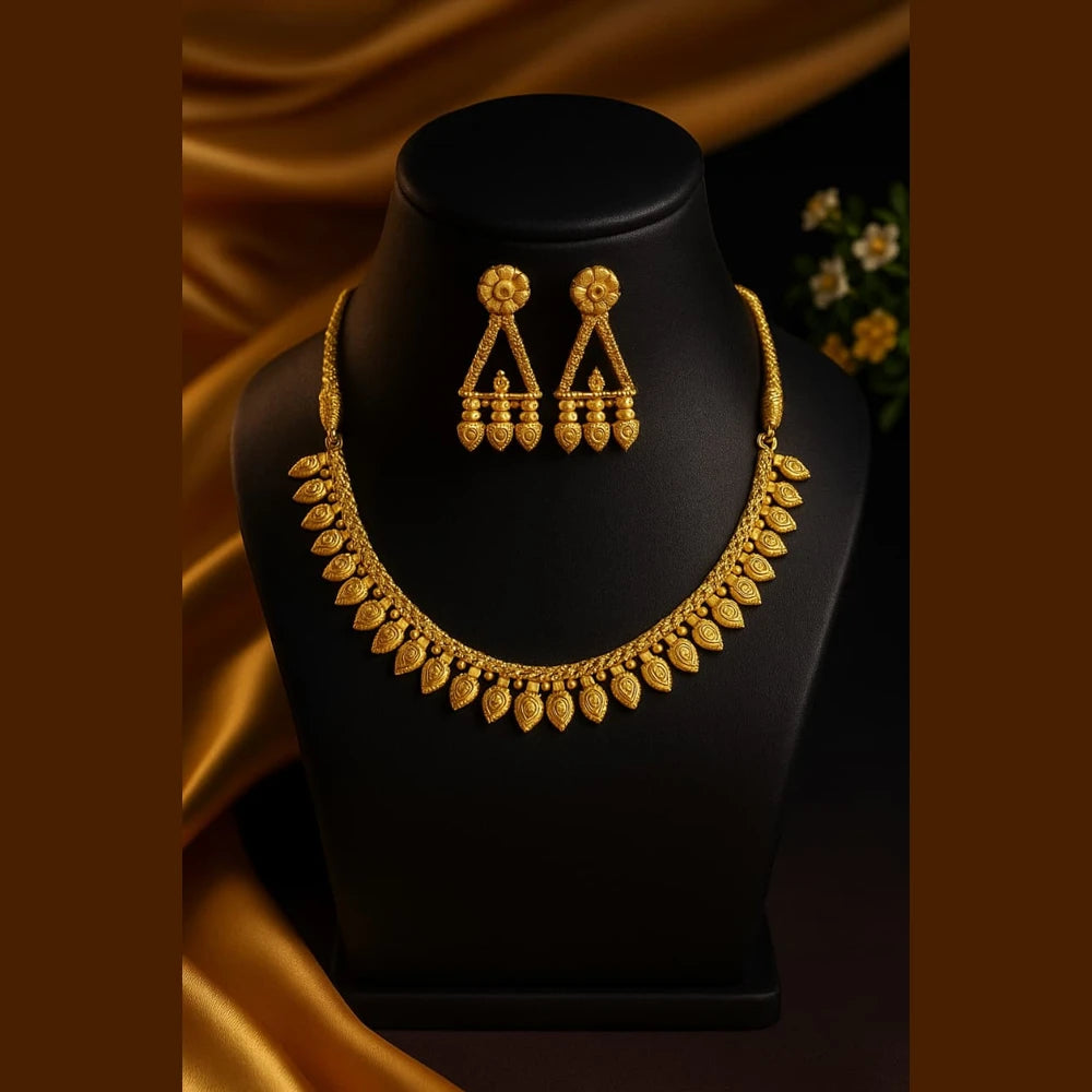 Traditional Leaf Motif Gold-Plated Necklace & Earring Set for Women | ZHome Jewellery