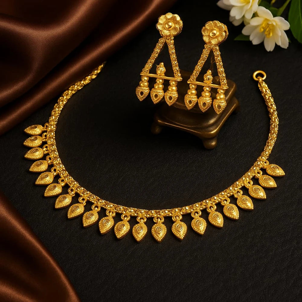 Traditional Leaf Motif Gold-Plated Necklace & Earring Set for Women | ZHome Jewellery