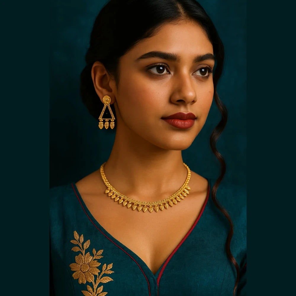 Traditional Leaf Motif Gold-Plated Necklace & Earring Set for Women | ZHome Jewellery