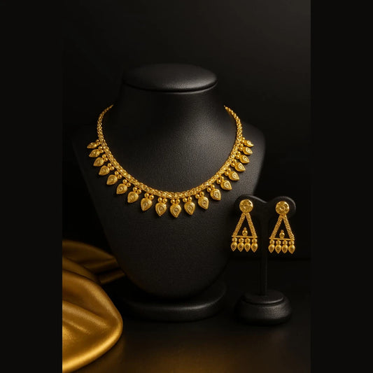 Traditional Leaf Motif Gold-Plated Necklace & Earring Set for Women | ZHome Jewellery