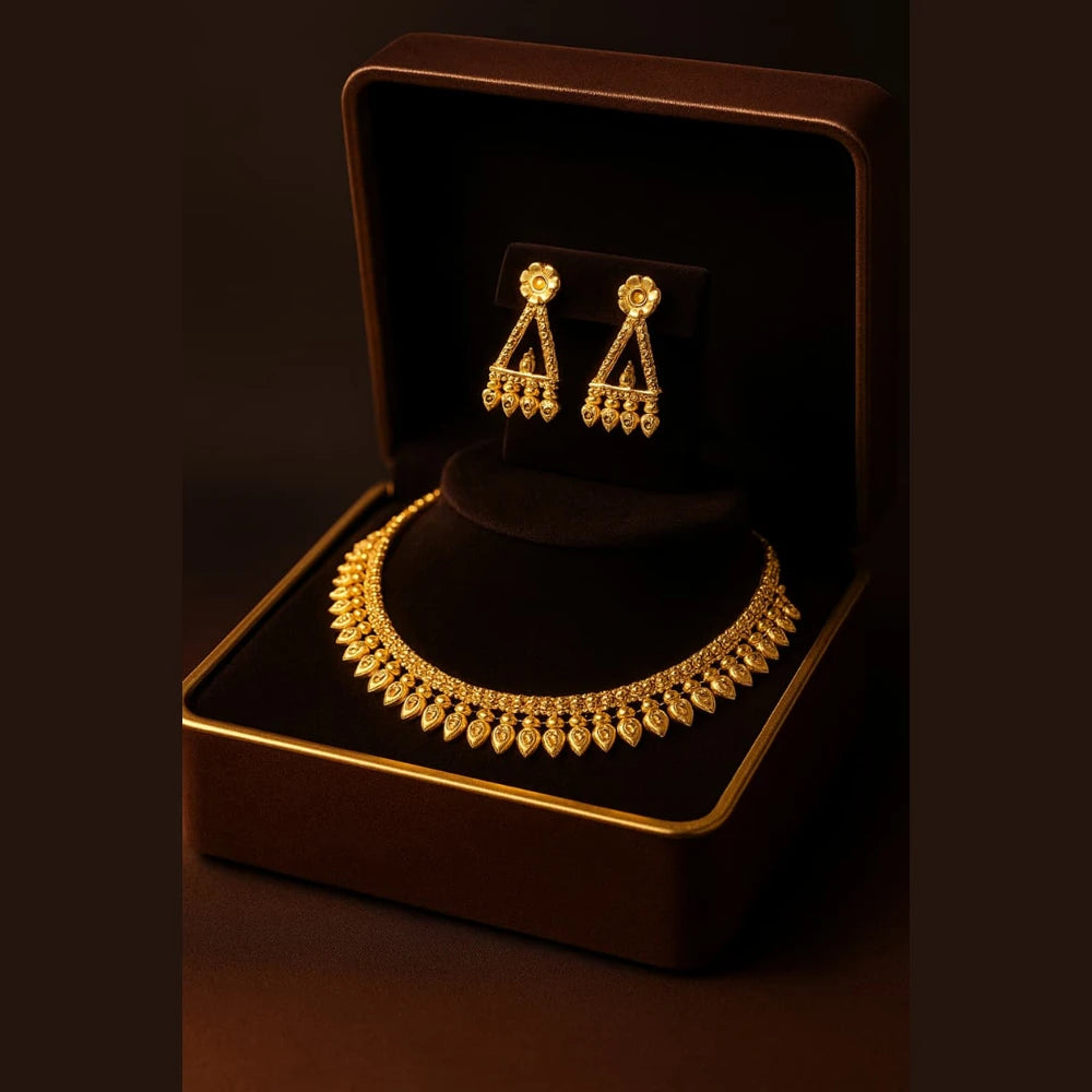 Traditional Leaf Motif Gold-Plated Necklace & Earring Set for Women | ZHome Jewellery