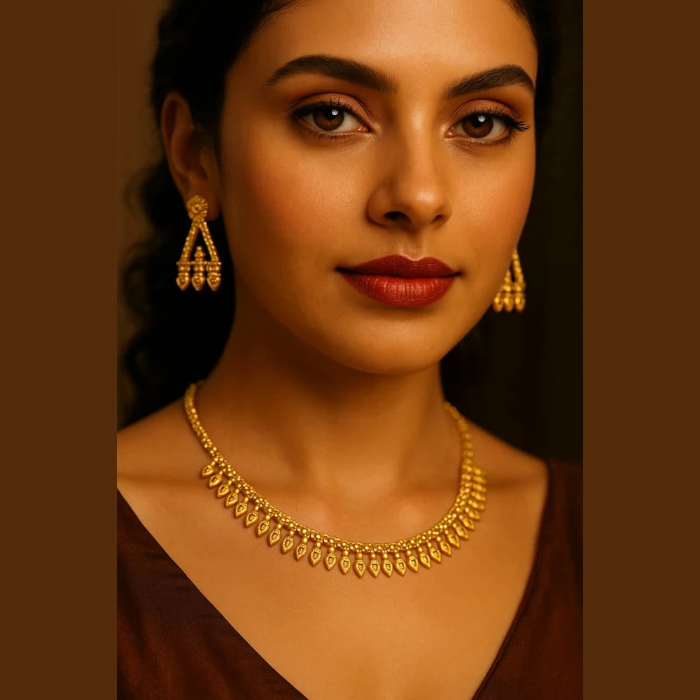 Traditional Leaf Motif Gold-Plated Necklace & Earring Set for Women | ZHome Jewellery